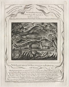 Das Buch Hiob: Pl. 11, Mit Träumen auf meinem Bett erschreckst du mich und ängstigst mich..., 1825 von William Blake
