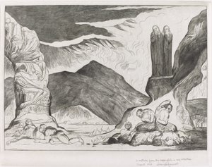Der Kreis der Fälscher; Dante und Virgil halten sich wegen des Gestanks die Nasen zu