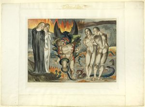 Der Kreis der Diebe; Agnolo Brunelleschi von einer sechsfingrigen Schlange angegriffen. Inferno, Gesang XXV