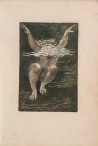 Das erste Buch Urizen, Tafel 7 (Ein nackter Mann mit einem schwebenden weißen Bart, der scheint, als würde er in tiefem Wasser aufsteigen) 1794 von William Blake