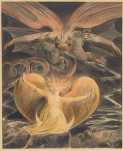 Der große rote Drache und die Frau, die mit der Sonne bekleidet ist von William Blake