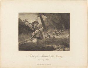 Skizze eines Schiffswracks von William Blake after George Romney