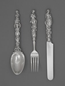 Set aus Kinderbesteck (Messer, Gabel und Löffel), ca. 1865-1874 von William Bogert