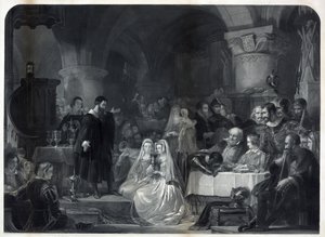 John Knox, der die erste protestantische Kommunion verwaltet, veröffentlicht 1849 von William Bonner
