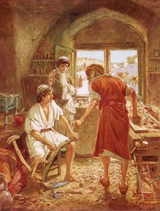 Christus arbeitet mit Joseph als Zimmermann
