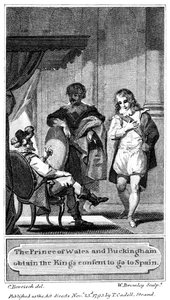 Der Prinz von Wales und Buckingham erhalten die Zustimmung des Königs, nach Spanien zu gehen, 1793 von William Bromley