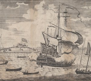 Ein Blick auf Castle William bei Boston in Neuengland, frühes 18. Jahrhundert von William Burgis.