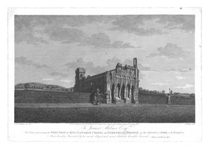 Westansicht der King Edwards Kapelle auf der Wakefield Brücke in der Grafschaft York, um 1800 von William Byrne
