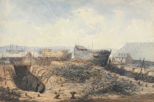 Plymouth Werft nach dem Brand von William Callow