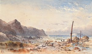 Ein windiger Tag mit Fischern am Strand, 1874 von William Cook of Plymouth