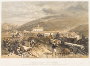Versorgungsprobleme Die Straße von Balaklava nach Sewastopol, bei Kadikoi, während des nassen Wetters, um 1854