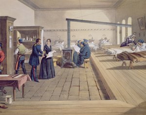 Krankenhaus in Scutari, Detail von Florence Nightingale (1820-1910) auf der Station, aus Der Kriegsschauplatz im Osten, veröffentlicht von Paul & Dominic Colnaghi & Co., 1856 (Detail)