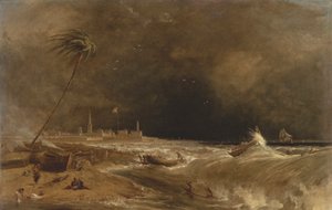Madras oder Fort St. George in der Bucht von Bengalen – Ein vorbeiziehender Sturm [1833, Royal Academy of Arts, London, Ausstellungskatalog] von William Daniell