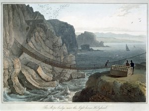 Die Hängebrücke in der Nähe des Leuchtturms, Holyhead, Anglesey, Wales, 1829