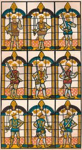 Bemaltes Fenster - Zwei sächsische Earls von Mercia und sieben normannische Earls von Chester, 1808 von William Fowler