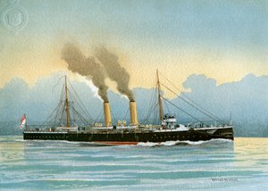 HMS Latona, Royal Navy 2. Klasse Kreuzer, um 1890-1893 von William Frederick Mitchell