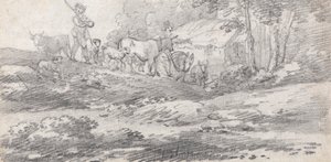 Landschaft mit Figuren und Vieh
