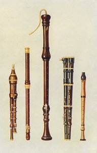 Musikinstrumente: Zwei Doppel-Flageoletts, eine Deutsche Flöte und zwei Flöten Douces von William Gibb