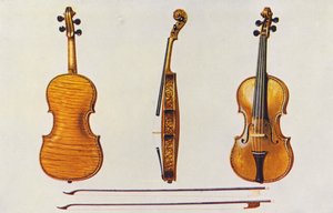 Musikinstrumente: Violine, der Hellier Stradivarius und zwei alte Bögen, bekannt für die Flöten von William Gibb
