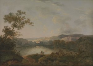 Ansicht eines Sees mit Fischern