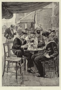 Kumpel, englische und französische Matrosen im Urlaub in einem französischen Hafen