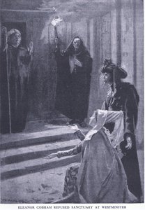 Eleanor Cobham verweigert Zuflucht in Westminster, aus Cassells Geschichte des britischen Volkes veröffentlicht von der Waverley Book Company Limited, ca. 1940 von William Hatherell