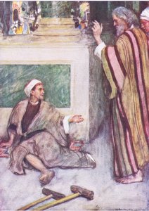 Petrus und Johannes heilen den Lahmen, aus Die Bibelgeschichte, veröffentlicht von Hodder & Stoughton, ca. 1930