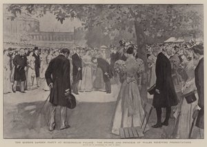 Die Gartenparty der Königin im Buckingham Palace, der Prinz und die Prinzessin von Wales empfangen Präsentationen