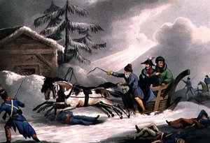 Bonapartes Flucht verkleidet als Graf Vicenza aus Russland, veröffentlicht am 1. März 1814 von William Heath von William Heath