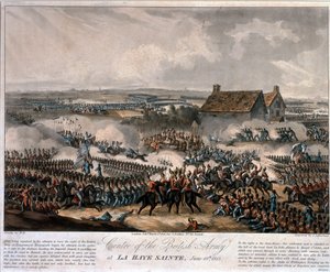 Zentrum der britischen Armee bei La Haye Sainte während der Schlacht von Waterloo, 1816 (kolorierte Aquatinta) von William Heath