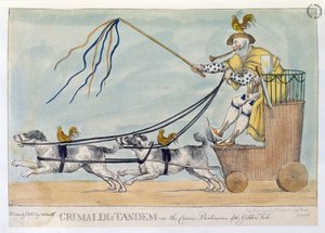 Grimaldis Tandem in der Komischen Pantomime des Goldenen Fisches, veröffentlicht 1812