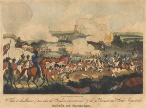 Gefangen im Moment, als die Kürassiere von dem 79. Regiment und den Scotch Greys bei der Schlacht von Waterloo umzingelt wurden, 18. Juni 1815, graviert von Romney und veröffentlicht von Richard Evans, 1816 von William Heath