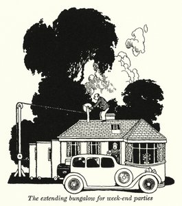 Ein erweiterbares Bungalow für Wochenendpartys von William Heath Robinson