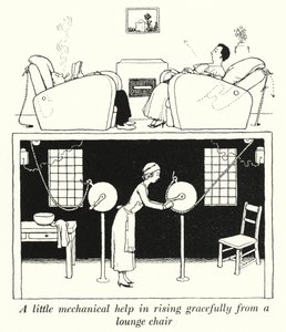 Ein wenig mechanische Hilfe, um anmutig aus einem Sessel aufzustehen (Lithografie)