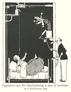Genialer Trick, um einem ungestümen Jungen eine Dosis Medizin zu verabreichen (Litho)