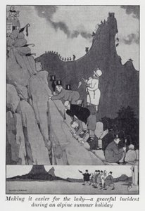 Es der Dame leichter machen, ein anmutiger Vorfall während eines alpinen Sommerurlaubs (Lithografie)