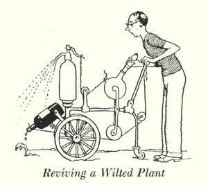 Eine verwelkte Pflanze wiederbeleben (Lithografie) von William Heath Robinson