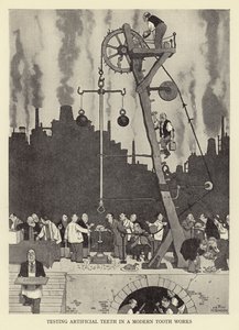 Testen künstlicher Zähne in einer modernen Zahnfabrik von William Heath Robinson