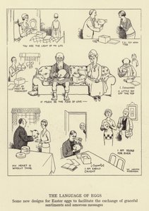 Die Sprache der Eier, einige neue Designs für Ostereier zur Erleichterung des Austauschs von anmutigen Gefühlen und amourösen Botschaften von William Heath Robinson