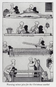 Zubereitung von Hackfleischpasteten für den Weihnachtsmarkt von William Heath Robinson