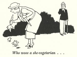 Wer eine Vegetarierin umwirbt (Lithografie) von William Heath Robinson