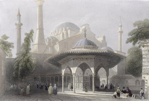 Hof und Brunnen der Hagia Sophia, Istanbul, graviert von J. Redaway, ca. 1850 von William Henry Bartlett