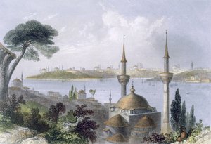 Gesamtansicht von Konstantinopel von Scutari aus, ca. 1850 (farbige Aquatinta) von William Henry Bartlett