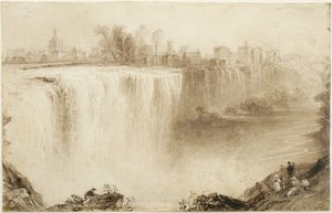 Genesee-Fälle, Rochester, New York: Studie für einen Stich, 1836 (Braunwaschung mit Kratztechnik auf Papier)