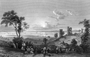Hadleigh Castle, Essex, Blick Richtung Sheerness, graviert von William Watkins, 1835 von William Henry Bartlett