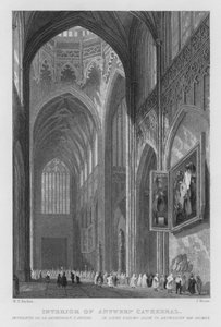 Innenansicht der Kathedrale von Antwerpen (Stich)