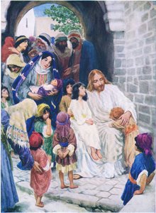 Jesus und die Kinder, aus Das Bibelbilderbuch, veröffentlicht von Thomas Nelson, ca. 1950 von William Henry Margetson