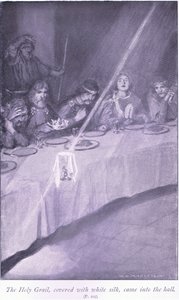 Der Heilige Gral, mit weißer Seide bedeckt, kam in die Halle von William Henry Margetson