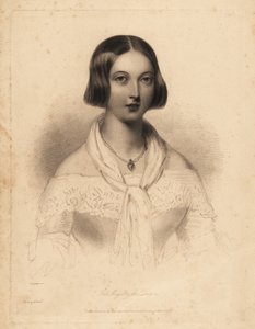 Junge Königin Victoria, Anfang 20. Stahlstich von William Henry Mote nach einer Illustration von William Drummond aus Charles Heaths English Pearls, or Portraits for the Boudoir, Tilt and Bogue, London von William Henry Mote