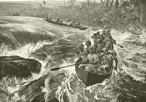 Stanley durchquert die Stromschnellen des Kongo